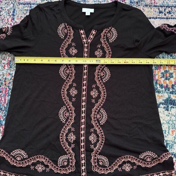 J. Jill Black Embroidered V Neck Boho Tunic Top Women’s Size‎ Small - Picture 5 of 7